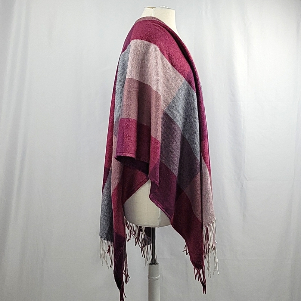 Woolrich Delphine Plum Plaid Open Wrap Poncho - image 3